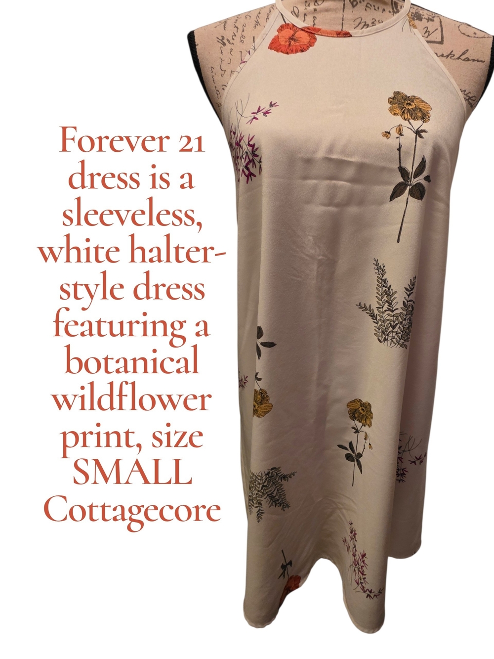 Forever 21 White Halter Dress with Yellow & Pink Floral Print Small Euc